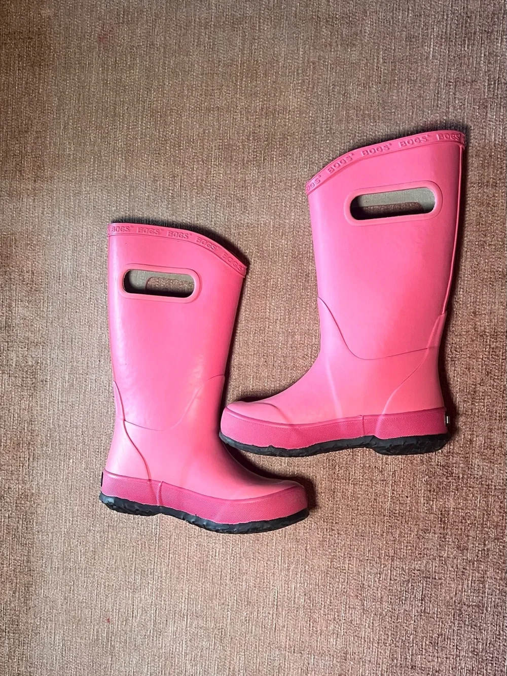 Bogs Hot Pink Kids' Waterproof Pull-On Rain Boots with Handles Size 10